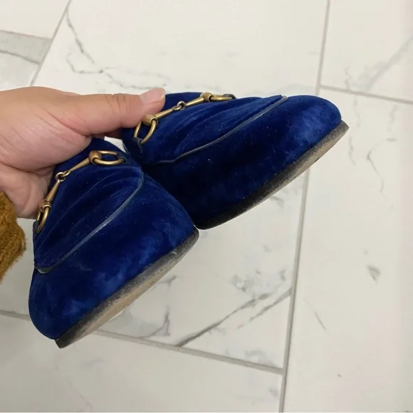 Gucci Jordaan Loafers Cobalt Blue Agata Velvet Womens EUR 38 - Picture 10 of 13